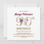 Invitación Rosa Floral M 90th Birthday Party Invitation<br><div class="desc">Organizar la celebración perfecta de los 90 años con este elegante diseño rosa de monograma M floral presentado en el reverso de los nombres de los chicas de cumpleaños empezando por la letra M. Elegantes números florales se utilizan en la invitación para acentuar la edad de celebración.</div>