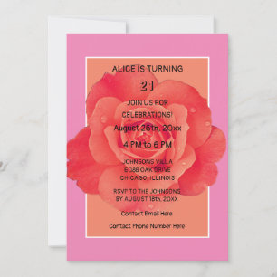 Invitación Rosa floral moderno Naranja rosa de cumpleaños núm