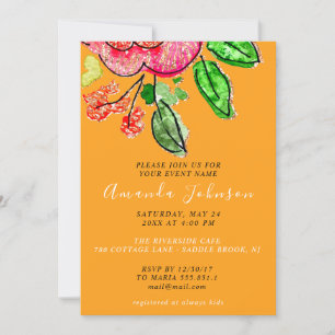 Invitación Rosa floral Naranja Bridal Shower Sweet 16th