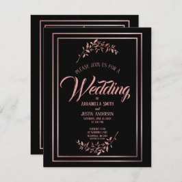 Invitación Rosa floral negro guión oro elegante matrimonio