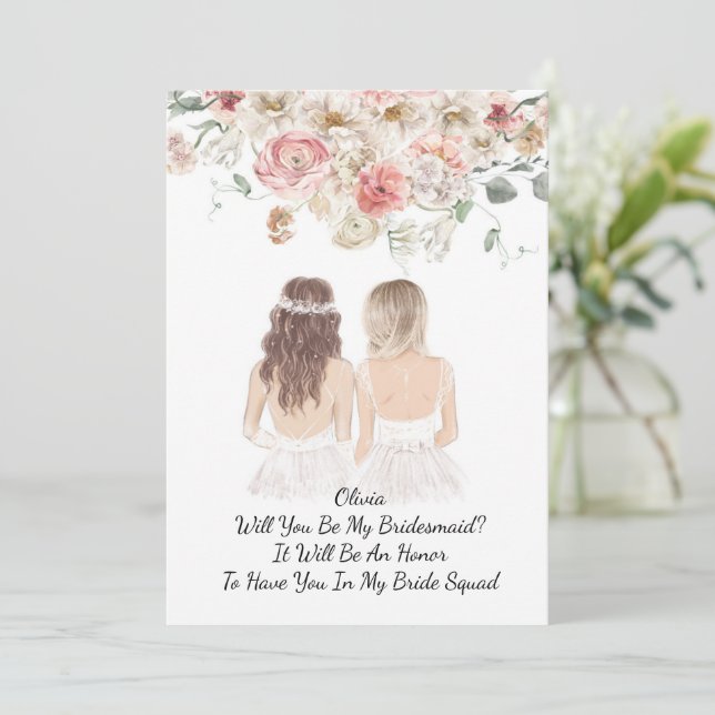 Invitación Rosa floral nupcial  (Anverso de pie)