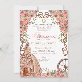 Invitación Rosa Floral Oeste Elegante Quinceañera