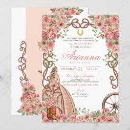 Invitación Rosa Floral Oeste Elegante Quinceañera