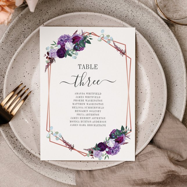 Invitación Rosa floral Oro Boda geométrico Tabla número 3 (Subido por el creador)