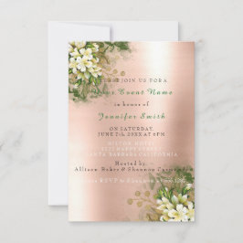 Invitación Rosa floral oro cobre metal Rubor Pearly Mint