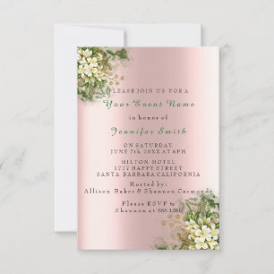Invitación Rosa floral oro cobre metal Rubor Pearly Mint