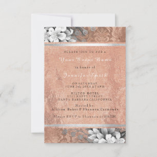 Invitación Rosa floral Oro Copper Gray Damask Nodal 16