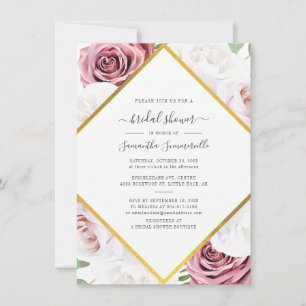 Invitación Rosa floral Oro Ducha de novia geométrica botánica
