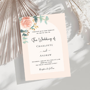 Invitación Rosa floral oro negro arco boda de lujo