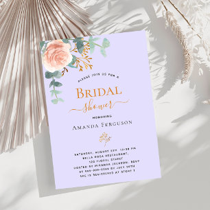 Invitación Rosa floral oro violeta de lujo Bridal Shower