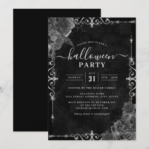 Invitación Rosa floral oscura y espeluznante fiesta de Hallow