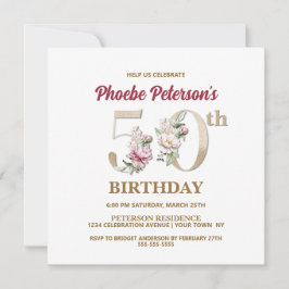 Invitación Rosa Floral P 50th Birthday Party Invitation