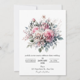 Invitación Rosa floral pastel romántico