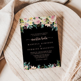 Invitación Rosa Floral Primavera Dorada Nuestra Boda Boda