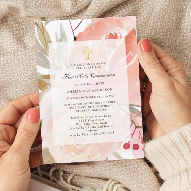 Invitación Rosa Floral Primera Comunión (Subido por el creador)