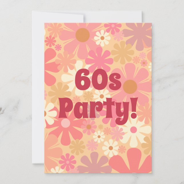 Invitación Rosa floral retro Fiesta de los años 60 (Anverso)