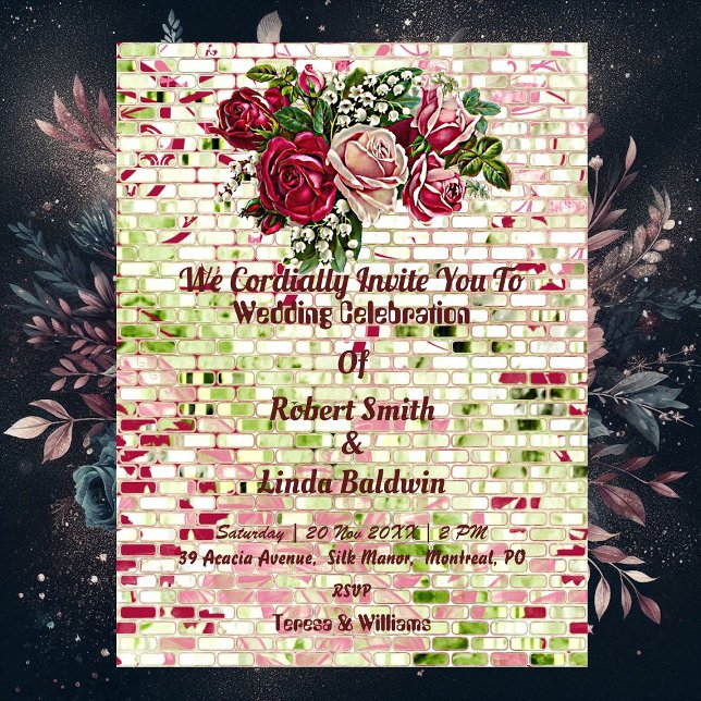 Invitación Rosa floral rojo burdeos de moda (Trendy Burgundy Red Rustic Rose Floral Invitation)