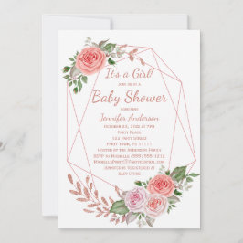 Invitación Rosa floral rosa Chica de oro Baby Shower