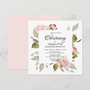 Invitación Rosa floral rosa Christening en la Plaza Botánica