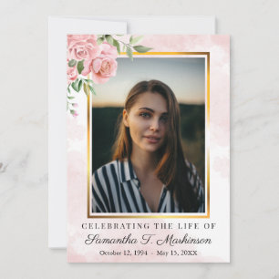 Invitación Rosa floral rosa Foto acuarela Orden de servicio