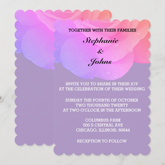 Invitación Rosa floral rosa Lavender Violet Boda púrpura (Anverso / Reverso)
