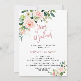 Invitación Rosa floral rosa oro Bachelorette Fiesta de fin de