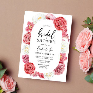 Invitación Rosa floral rosa Oval Brunch & Bubbly Shower