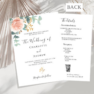 Invitación Rosa floral rosa QR detalles RSVP boda de lujo