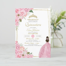 Invitación Rosa floral rosa Quinceanera Quince elegante traje