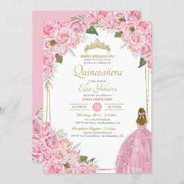 Invitación Rosa floral rosa Quinceanera Quince elegante vesti