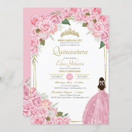 Invitación Rosa floral rosa Quinceanera Quince elegante vesti