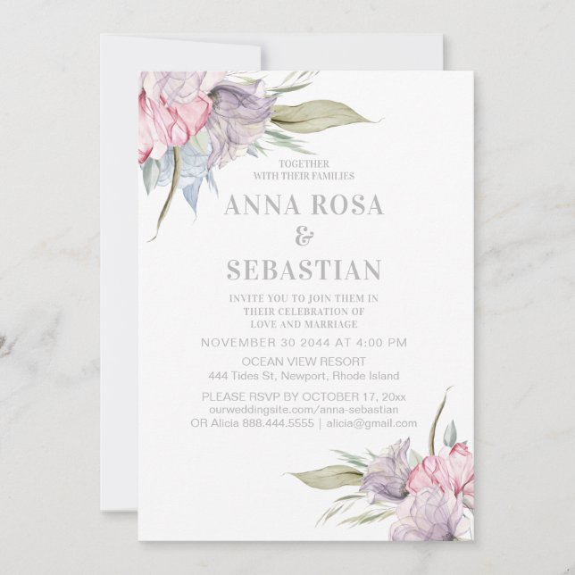Invitación *~* Rosa floral rosa Rubor AR15 WEDDING RSVP + (Anverso)