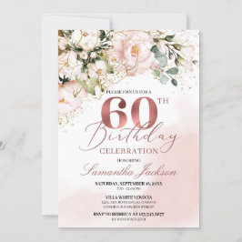 Invitación rosa floral rosa Rubor boho de oro 60 cumpleaños