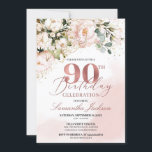 Invitación rosa floral rosa Rubor boho de oro 90 cumpleaños<br><div class="desc">rosa floral rosa Rubor boho de oro de 90 años,  Contáctame por artículos coincidentes o para personalización,  Rosas de Rubor ©</div>