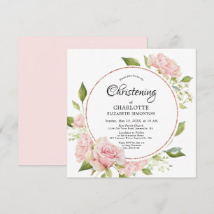 Invitación Rosa floral rosa Rubor Christening Watercolor de a