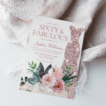 Invitación Rosa floral rosa Rubor vestido de oro 60 cumpleaño<br><div class="desc">Rubor Pink Floral Rosa Vestido de oro 60 cumpleaños fiesta 60 y fabulosa invitación Muchas más variaciones de color de vestimenta y arreglos de flores en la colección (ver abajo)</div>