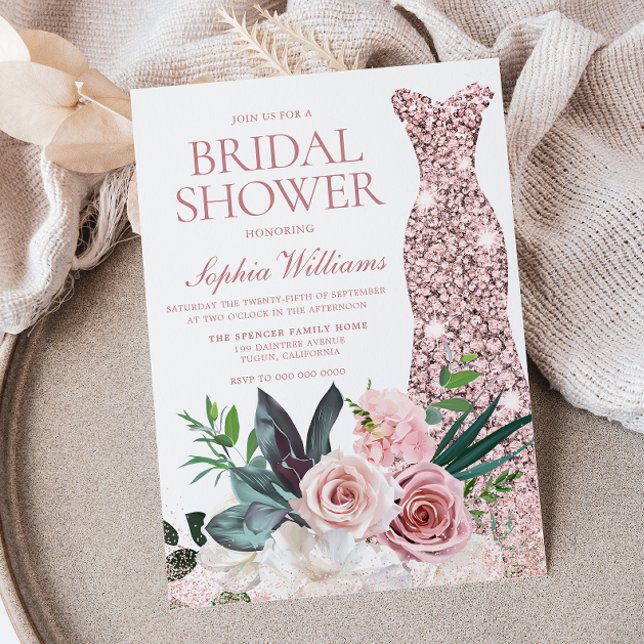 Invitación Rosa floral rosa Rubor Vestido dorado ducha de nov (Subido por el creador)