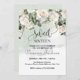 Invitación Rosa floral rosa rugoso dorado dulce dieciséis