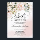 Invitación Rosa floral rosa rugoso dorado dulce dieciséis<br><div class="desc">Rosa floral ruidoso rosa rubor dorado dulce dieciséis Invitación 16ª,  Contáctenme para artículos coincidentes o para personalización,  Rosas de Rubor ©</div>