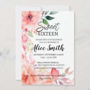 Invitación Rosa floral rosa rugoso dorado dulce dieciséis