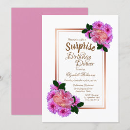 Invitación Rosa floral rosado oro sorpresa cumpleaños cena