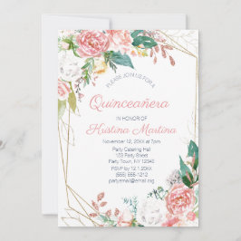 Invitación Rosa floral rosado Purpurina de oro Quinceañera Cu
