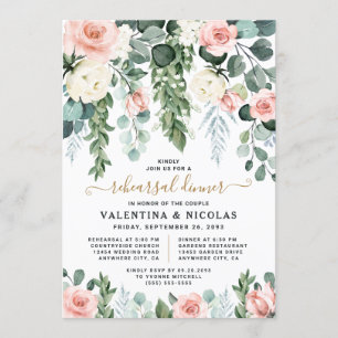Invitación Rosa floral rosado Rubor Ensayo de jardín cena