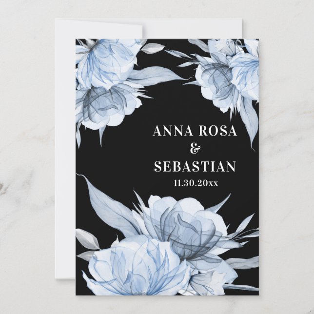Invitación *~* Rosa floral RSVP azul turbio AR15 Boda (Anverso)