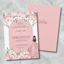 Invitación Rosa floral Rubor Rosa Quinceanera