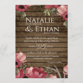Invitación Rosa floral rústico Boda de Wood Barn