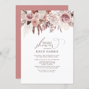 Invitación Rosa floral seco Palm & Pampas Boho Bridal Shower