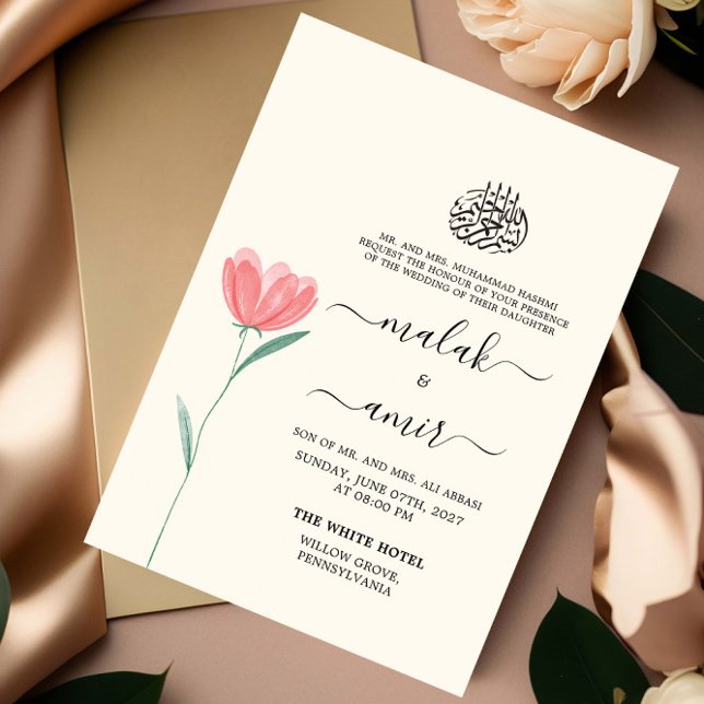 Invitación Rosa floral simple Boda musulmana islámica (Subido por el creador)