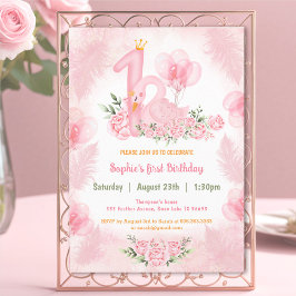 Invitación Rosa floral suave de cisne Chica blanco rosado Pri