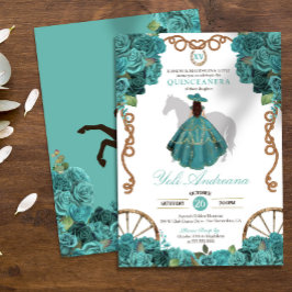 Invitación Rosa floral turquesa Rústico Quinceanera Occidenta